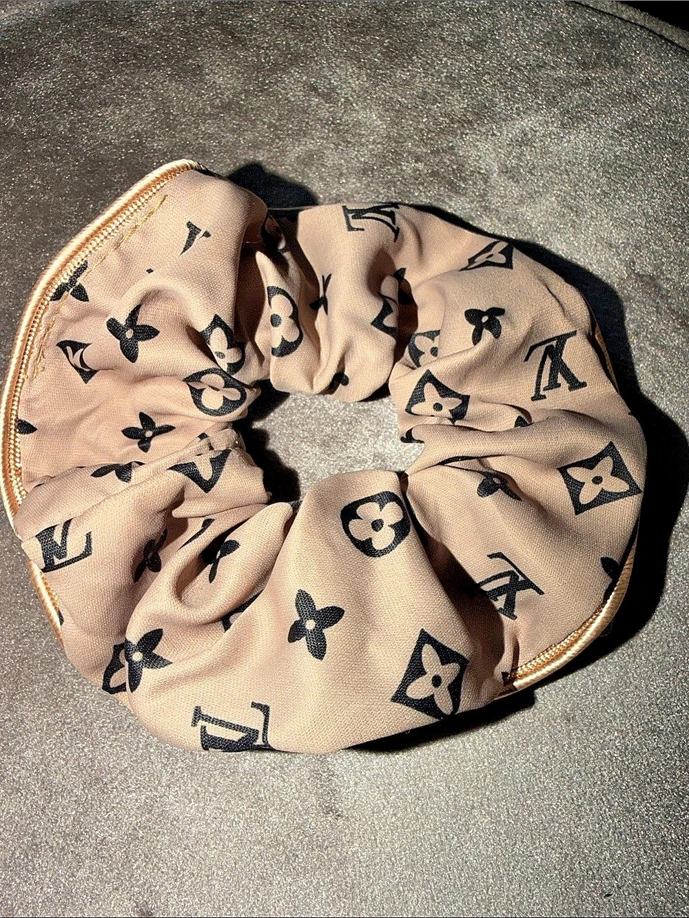 Louis Vuitton Monogram Silk Hair Tie Scrunchie Brown Black